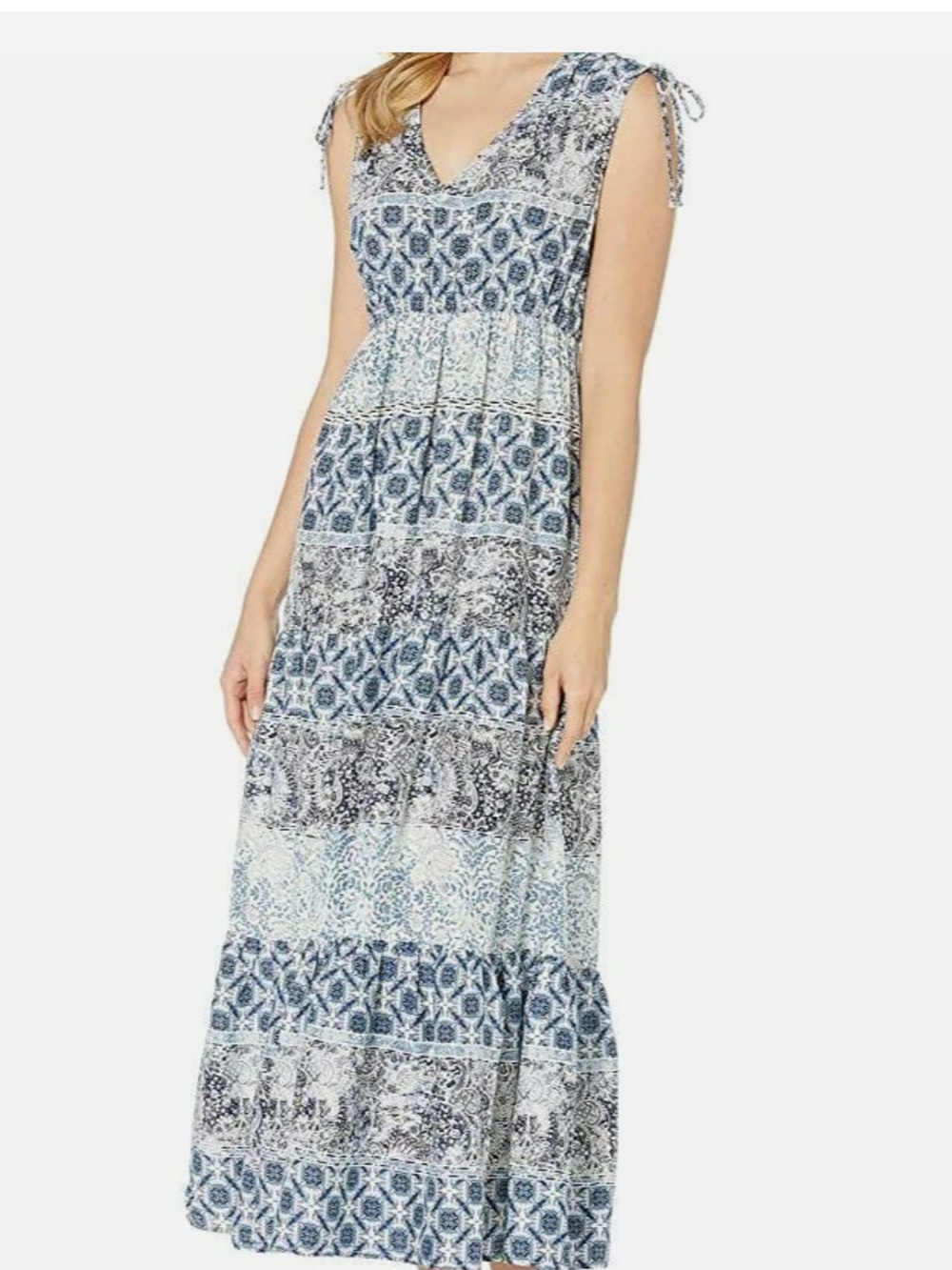 Elliott Lauren Blue Patterned Tiered Maxi Dress size Small